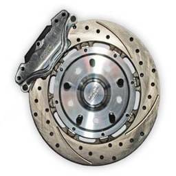 Aerospace Ford Mustang Front 2 Piston Floater Pro Street Disc Brakes 1979-1993 4 Lug Drilled, Slotted, Plated